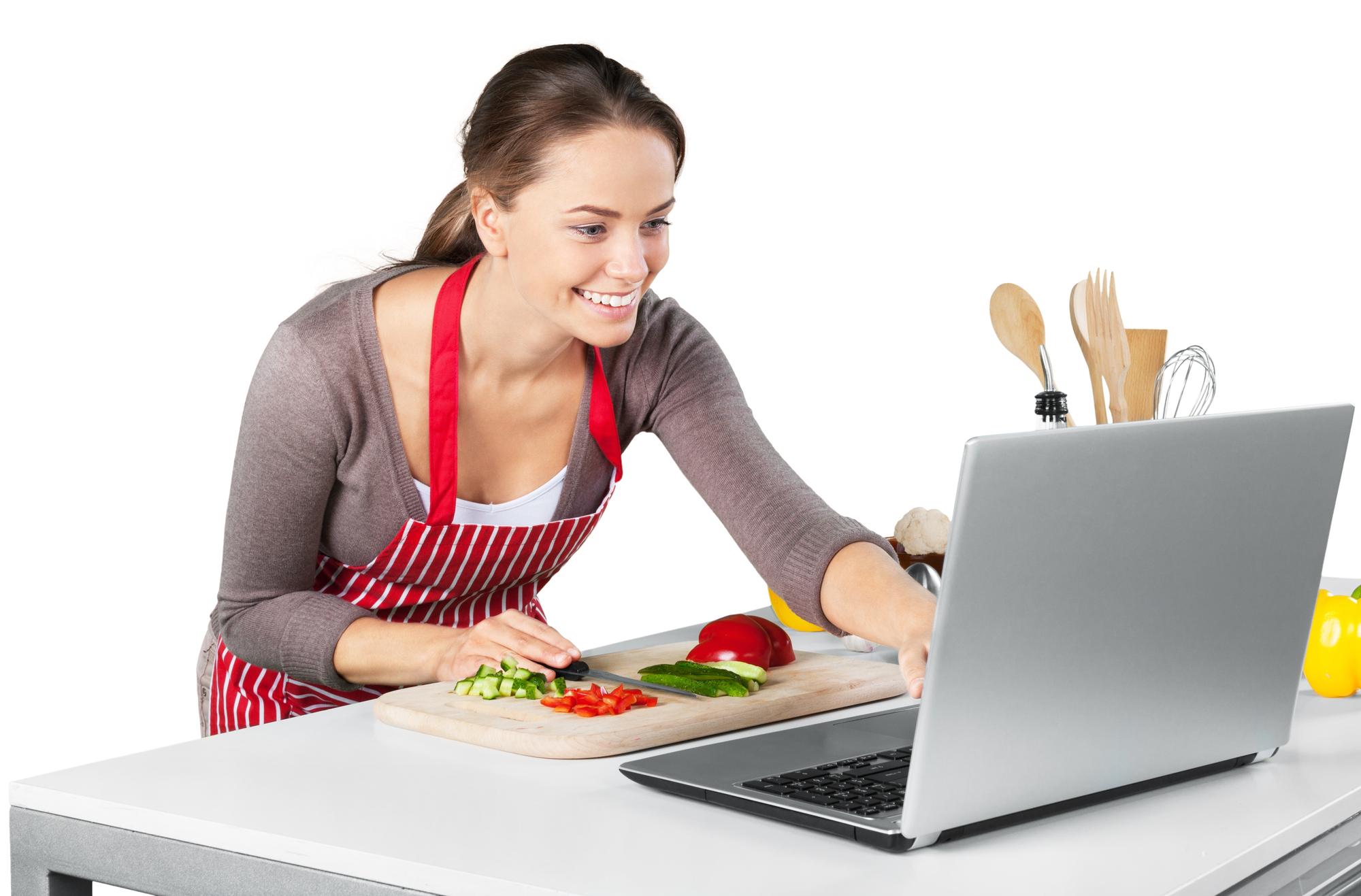 Student following an online cooking class